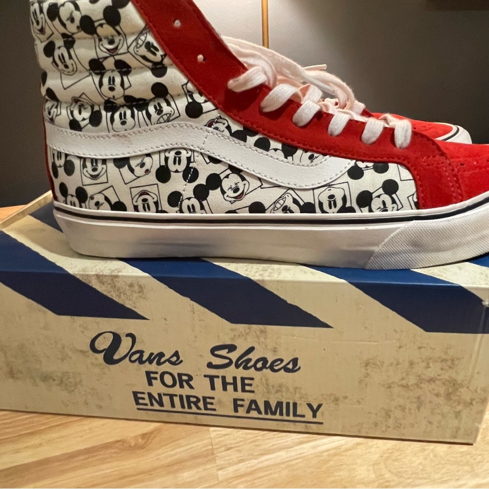 Vans Red and White High-Top Sneakers with Graphic Design